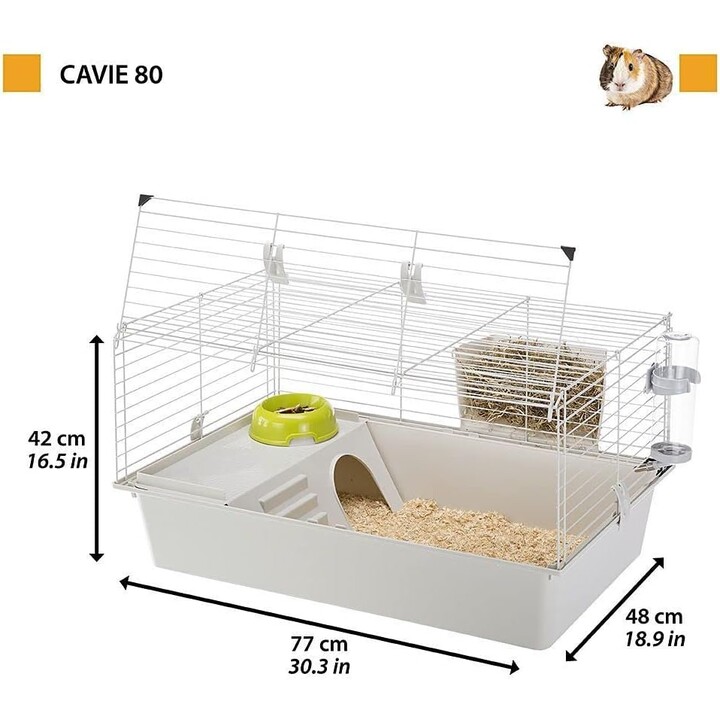 Ferplast Jaula espaciosa para cobayas CAVIE 80, 77 x 48 x h 42 cm, Gris