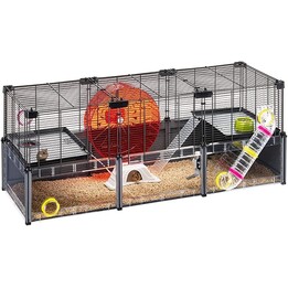 Gabbia grande per criceti Ferplast, in rete metallica, modulare - Multipla Hamster, 107,5 x 37,5 x 42 cm, nero