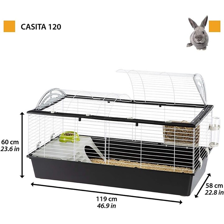 Gabbia per conigli Ferplast CASITA 120, ecosostenibile - 119 x 58 x h 60 cm, bianco / nero
