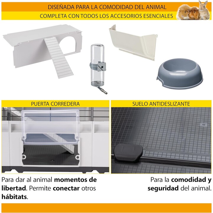 Gabbia Ferplast per conigli, porcellini d'India, spaziosa e modulare 2, 109 x 72 x h 56 cm, grigio