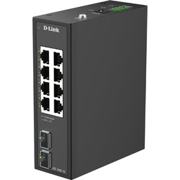 D-Link DIS-100G-10 10-Port Gigabit Industrial Unmanaged Switch 8xGE 2xSFP DIN Rail IP40 -40~75°C 20Gbps Fanless DC12-55V