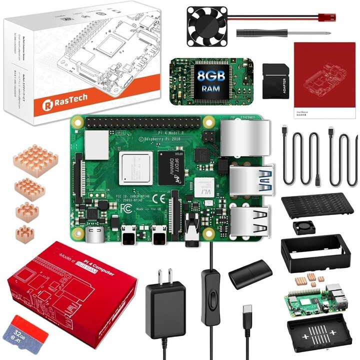 Raspberry Pi 4 Modelo B 8GB RAM BCM2711 1.5GHz Quad-Core Cortex-A72 64bit LPDDR4 WiFi BT5.0 Dual 4K HDMI USB3 GbE PoE Kit GPIO