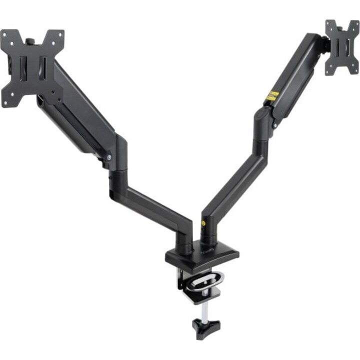 Support de table à double écran TooQ, rotation à 360°, pivotant à gaz, acier noir