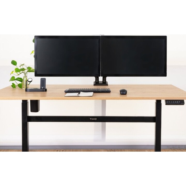 Support de table à double écran TooQ, rotation à 360°, pivotant à gaz, acier noir