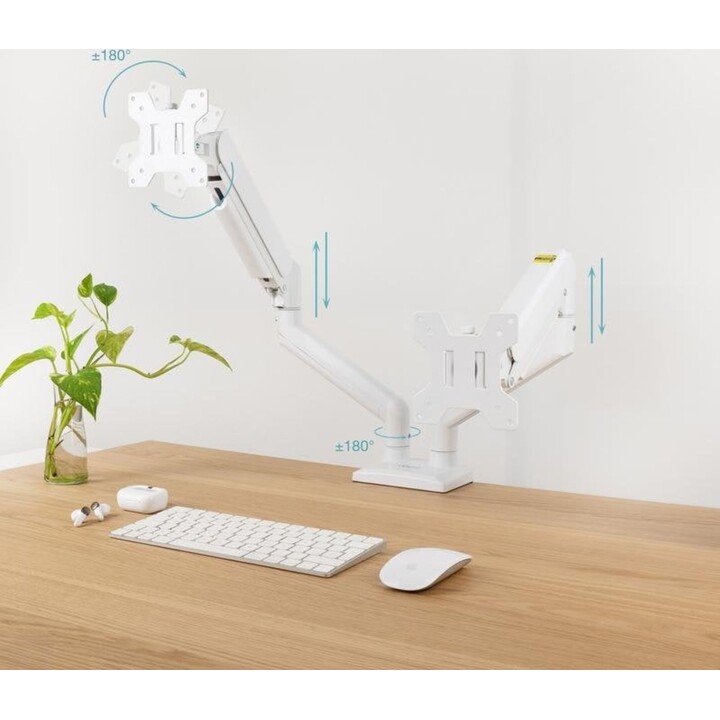 TooQ DB1434TNR-W Dual-Monitor-Tischhalterung/ Schwenkbar/ Neigbar/ Bis zu 10kg