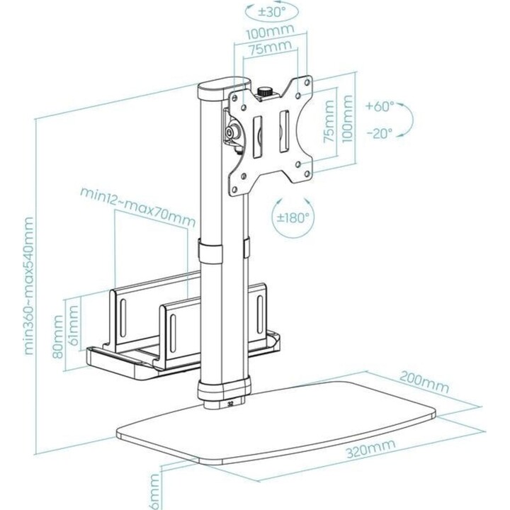 TooQ DB1128TN-B Desktop Monitor Stand / Adjustable / Swivel / Tilt / up to 6kg