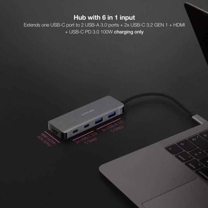 NANO CABLE 10.16.1006 USB-C Hub 2xUSB-A 2xUSB-C HDMI PD 100W Grey