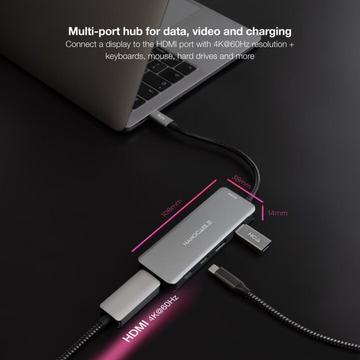 NANO CABLE 10.16.1006 USB-C Hub 2xUSB-A 2xUSB-C HDMI PD 100W Grey