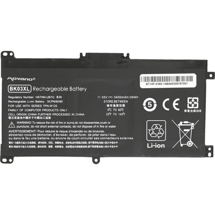 Batería compatible para portátil HP BK03XL 11.55V 3400mAh Movano