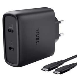 Caricabatterie da muro GaN Trust Maxo 65W 25525 / 2xUSB Type-C / Include cavo USB Type-C / 65W