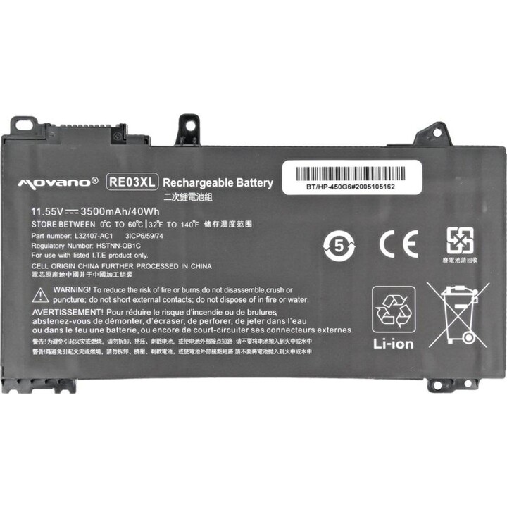 Batterie compatible Movano pour ordinateur portable HP RE03XL 11,55 V 3500 mAh