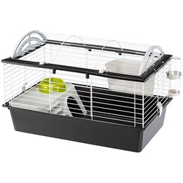 Ferplast Casa Jaula para Conejos 80, Escalera Frontal, Clips de Seguridad, 78 x 48 x 50 cm, Negro / Blanco