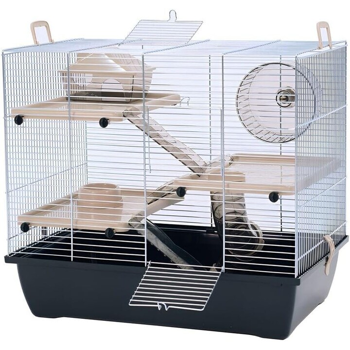 INTER-ZOO Rocky Pinky 3 Zinc, Jaula para hamsters y pequeños roedores, 50 x 33 x 45,5 cm, Negro