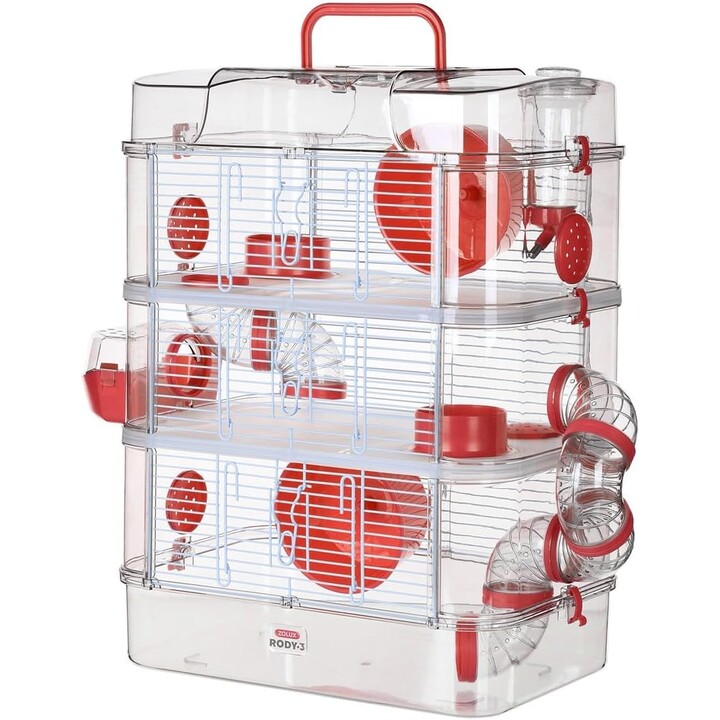 Zolux Rody3 Trio, jaula para roedores 53 x 27 x 41 cm, Rojo