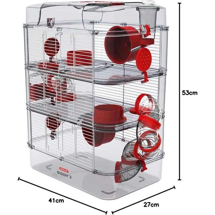 Zolux Rody3 Trio, gaiola para roedores 53 x 27 x 41 cm, Vermelho