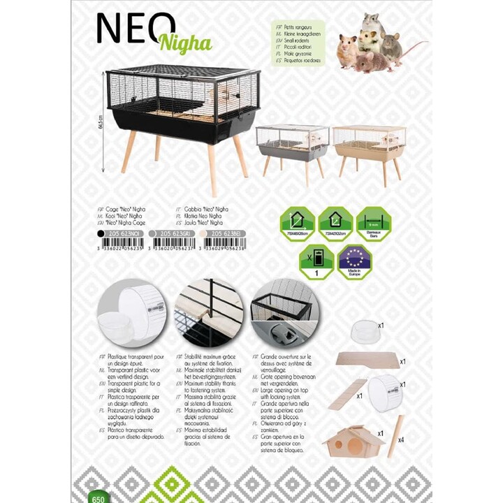 Zolux Cage Neo Nigha, gabbia per roditori 77,5 x 47,5 x 64,5 cm, nero