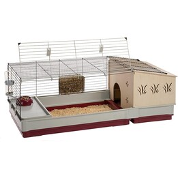 Jaula para conejos Ferplast KROLIK 140 Plus, Casa de madera desmontable, 142 x 60 x h 50 cm, Beige / Marrón