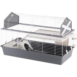 Jaula para conejos Ferplast Barn 120, Hábitat interactivo de 2 niveles, 119 x 58 x h 77 cm, Beige / Marrón