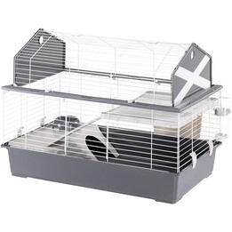 Ferplast Rabbit Cage Barn 100, Hábitat interactivo en 2 niveles, 96 x 57 x h 73 cm, Gris