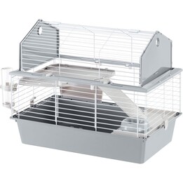 Ferplast Jaula para Conejos Granero 80, 2 Niveles, Techo Abatible, 78 x 48 x h 65 cm, Gris