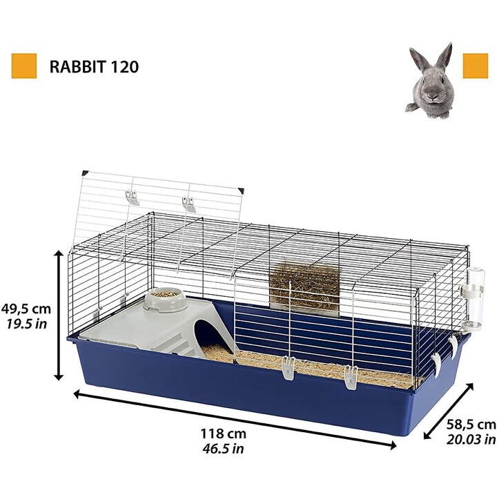 Jaula para conejos Ferplast Rabbit 120, 118 x 58,5 x h 49,5 cm, Azul
