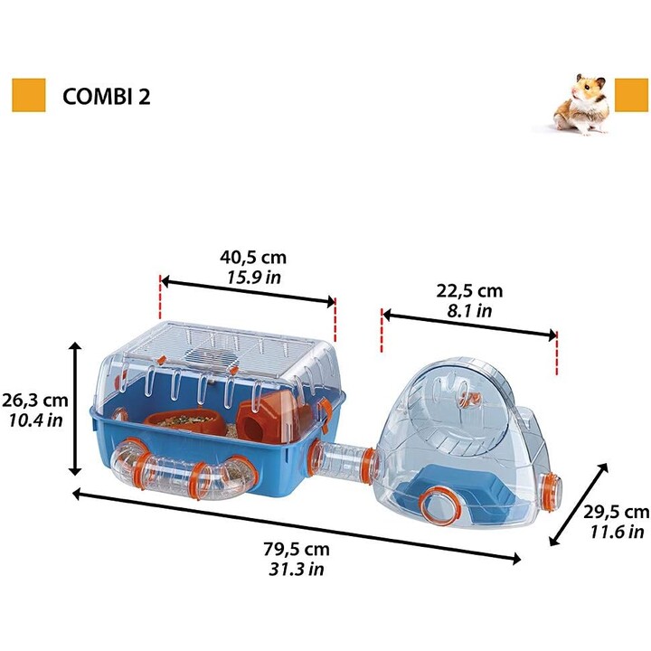 Jaula para hámster Ferplast COMBI 2, 79,5 x 29,5 x h 26,3 cm, Azul
