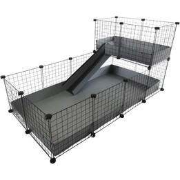 C&C Two-story cage for guinea pigs or rabbits, 4x2 + Loft 2x1 + ramp, Gray