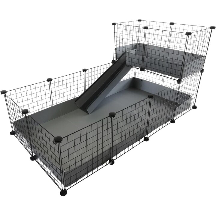 C&C Jaula de dos pisos para cobaya o conejo, 4x2 + Loft 2x1 + rampa, Gris