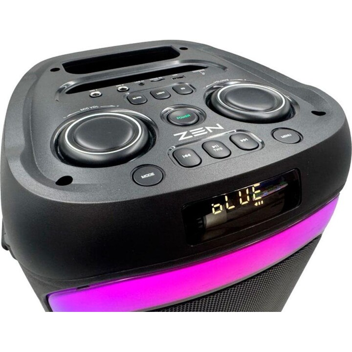 ZEN AERO Bluetooth 5.0 Speaker, RGB Lighting, Micro SD Card, 1x Wireless Microphone, 3600mAh Battery