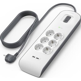 Bloc multiprises à 6 prises avec protection contre les surtensions, câble d'alimentation de 2 mètres et 2 ports USB-A