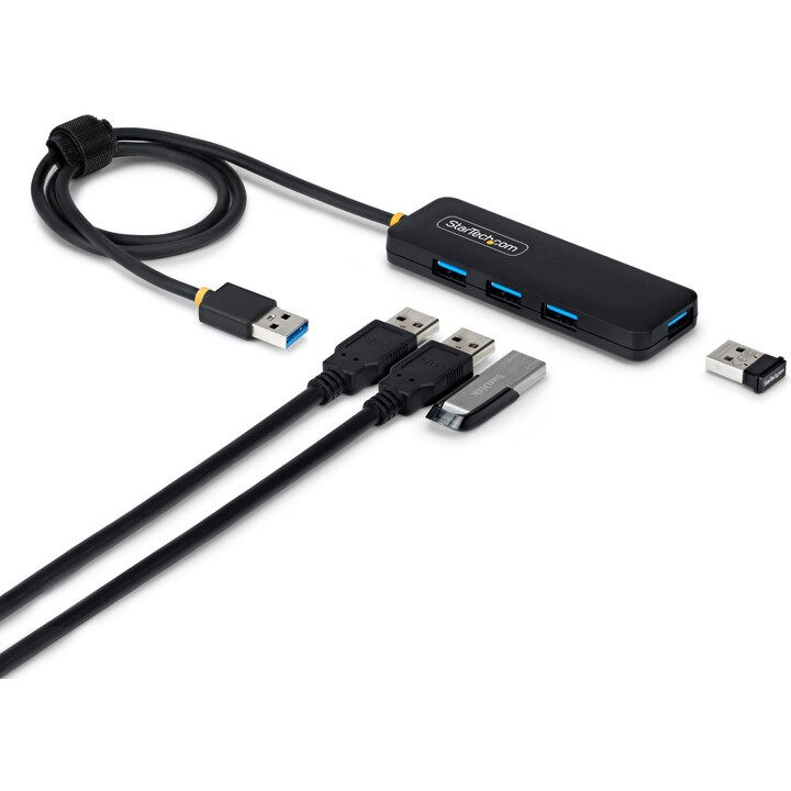 StarTech.com 4-Port USB-A Hub, 5Gbps, Bus Powered, USB-A to 4x USB-A Mini Hub, Extra Long 2ft/61cm Host Cable, PCR Plastic, Port