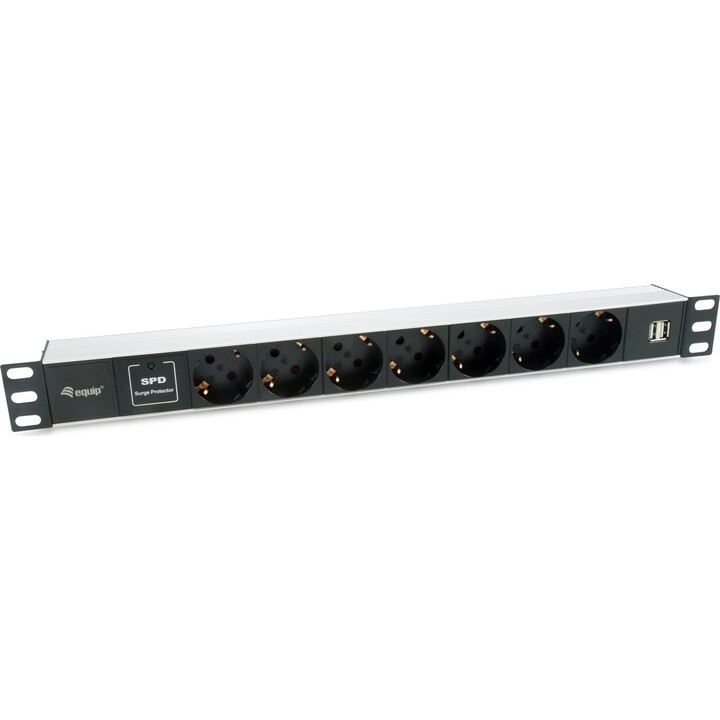 EQUIP 333315 multiprise 19" 1U, 7 prises Schuko, 16 A, 1,8 m, argent