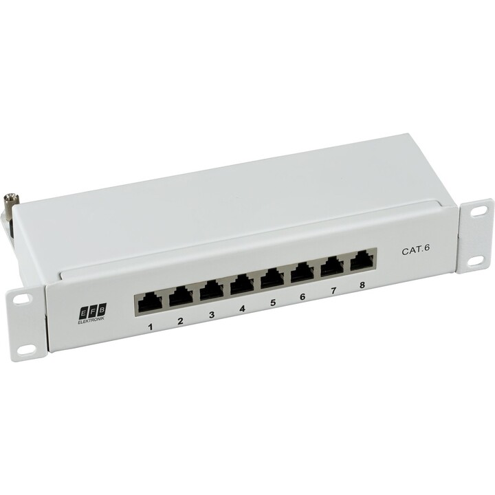 Equip patch panel 8x RJ45 Cat6A FTP 1U assemblage keystone gris