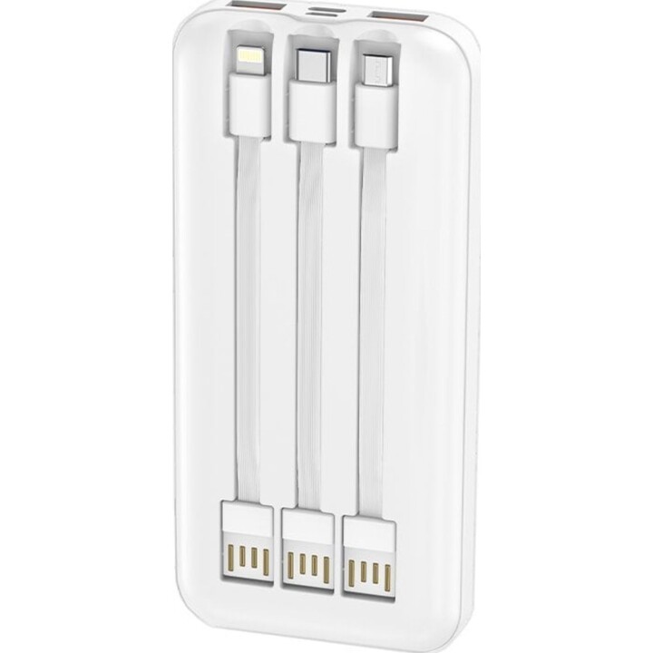 Cool Power Bank Bateria Externa 10.000 mAh Carregamento Rápido 22,5 W 3 Cabos Branco