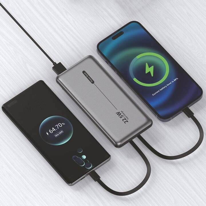 COOL Batterie Externe Universelle Power Bank 10 000 mAh PD 22,5W (2 câbles) Gris