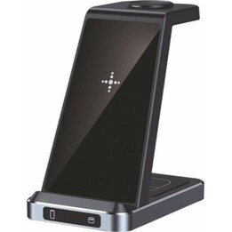 Tappetino di ricarica wireless Qi 3 in 1, nero, USB-C, ricarica rapida da 15 W, ABS in alluminio