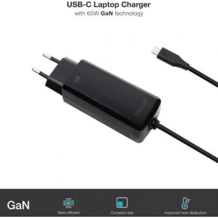 TooQ TQLC-USBCGAN65PD-C Caricabatterie portatile USB-C GaN 65W 1,8 m Nero
