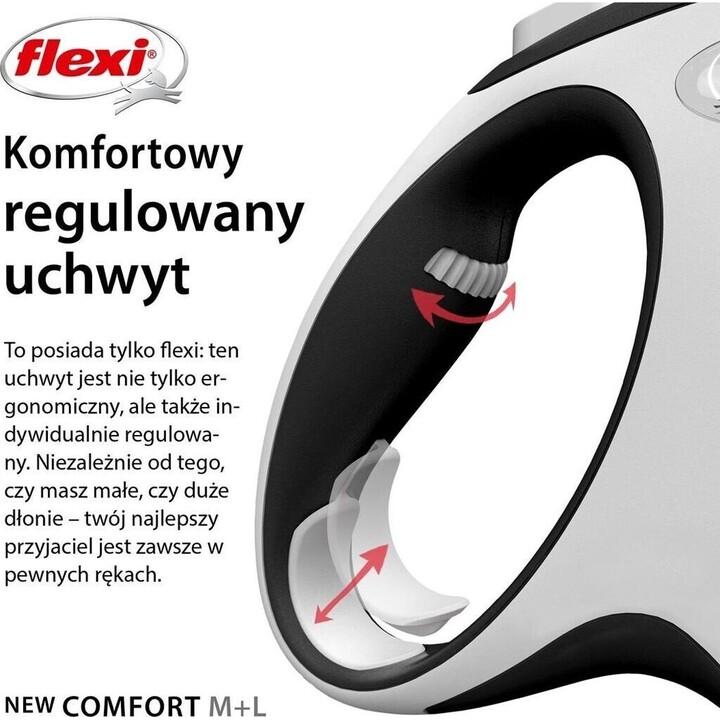Flexi New Comfort Retractable Leash, 8 m, size L, for dogs up to 50 kg, Black/White
