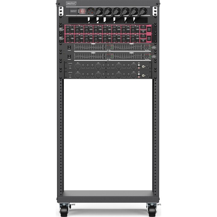 Cadre Digitus AVS 21UA, 1000 x 507 x 460 mm, trous filetés, roues, noir