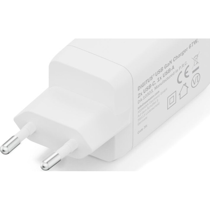 Digitus GaN USB-Ladegerät, 67 W 2x USB-C, 1x USB-A, weiß