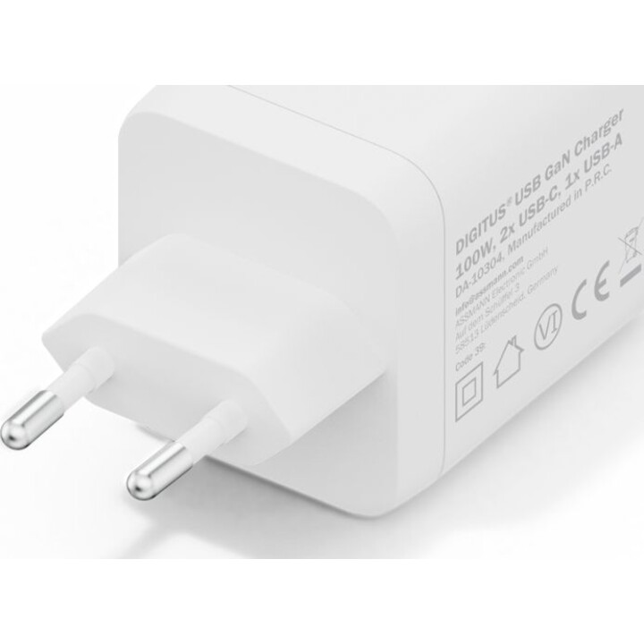 Digitus GaN USB-Ladegerät, 100 W 2x USB-C, 1x USB-A, weiß
