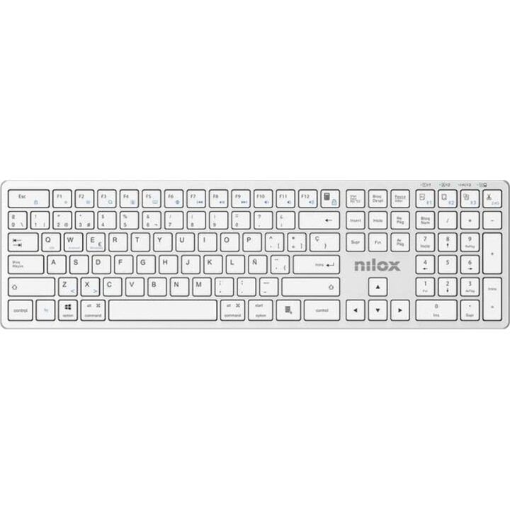 Nilox Pro Wireless Membrane Keyboard, Spanish Layout, Multifunction Wireless White