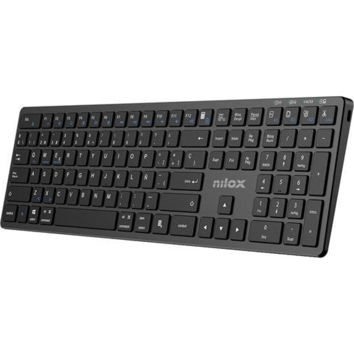 Nilox PRO Wireless Full Membrane Keyboard, Spanish, Wireless and Multi-Device
