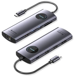 Dockingstation mit USB Typ-C Vention TQWHB/ 2x HDMI 4K/ 1x DisplayPort/ 3x USB/ 1x USB Typ-C PD/ 1x RJ45/ 1x Kartenleser/ Grau