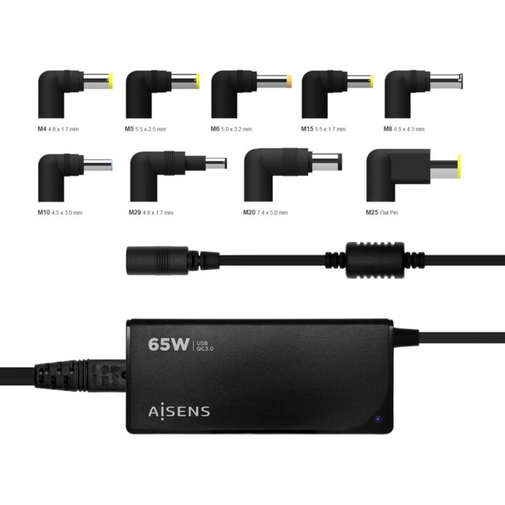 Aisens ASLC-65WAUTO-BK Chargeur universel pour ordinateur portable 65W