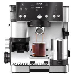 Máquina de café espresso - NINJA ES501EU, 9 bares, 1650 W, 1 taza, Negro, Acero inoxidable