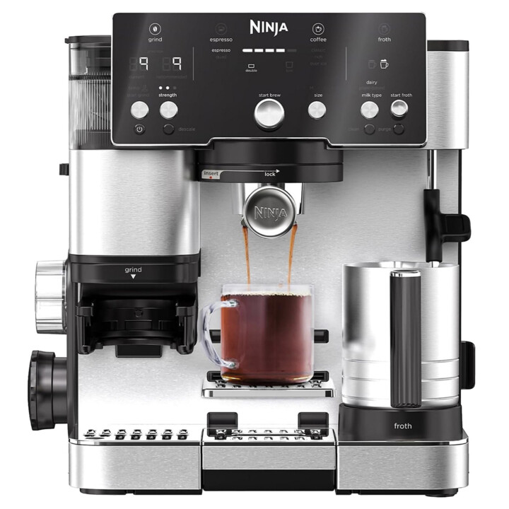 Máquina de café espresso - NINJA ES501EU, 9 bares, 1650 W, 1 taza, Negro, Acero inoxidable