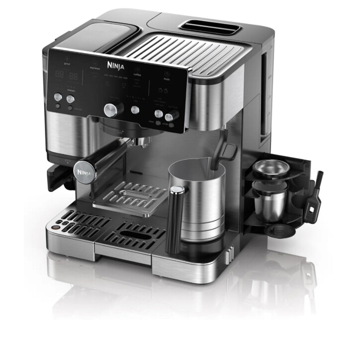 Máquina de café espresso - NINJA ES501EU, 9 bares, 1650 W, 1 taza, Negro, Acero inoxidable