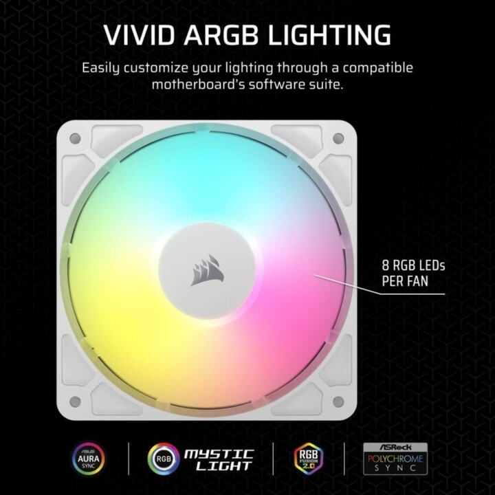Ventola per case computer Corsair RS120 ARGB, 12 cm, bianca, 1 pezzo