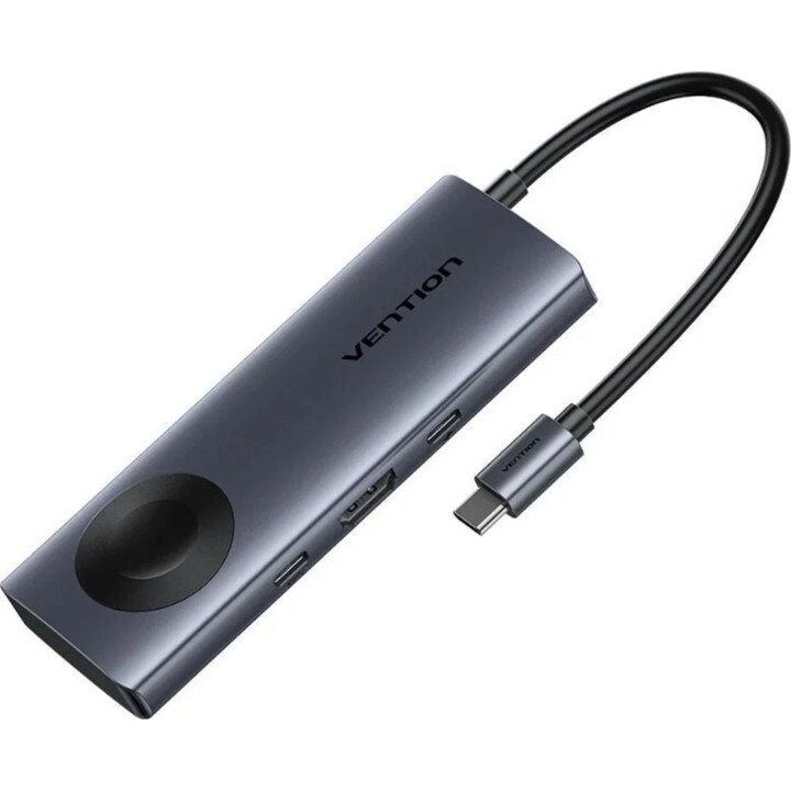 Vention Tpmhb USB-C Docking Station with Wireless Charging, 1x HDMI 4K, 2x USB, 1x USB Type-C, 1x USB Type-C PD, Gray